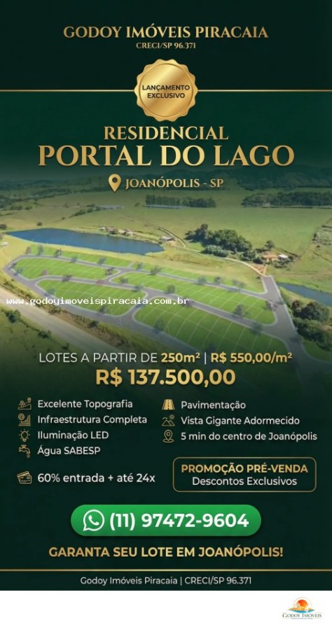 Terreno à venda com 250m² de terreno no Portal do Lago, Joanópolis (SP) — foto 2 de 3