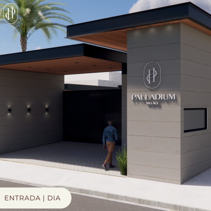 Entrada do empreendimento do Palladium Village, perspectiva ilustrativa