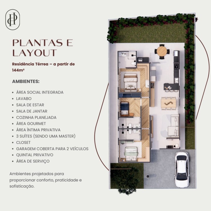 Planta da residência do Palladium Village, perspectiva ilustrativa